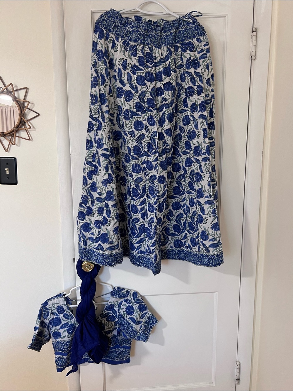 Blue and White Floral Gopi Skirt Set